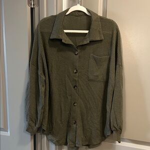 Olive Green Button-Up Waffle Knit Shirt